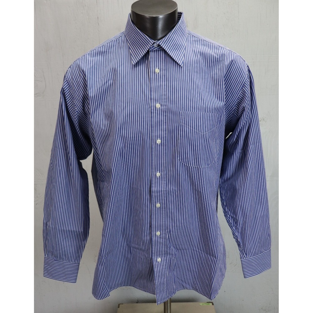 Mens Gitman Bros. Gold Button Up Shirt Blue White Size 17.5 x 34 Made in USA